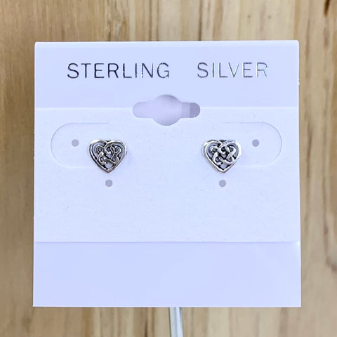 Sterling Silver Celtic Heart Stud Earrings