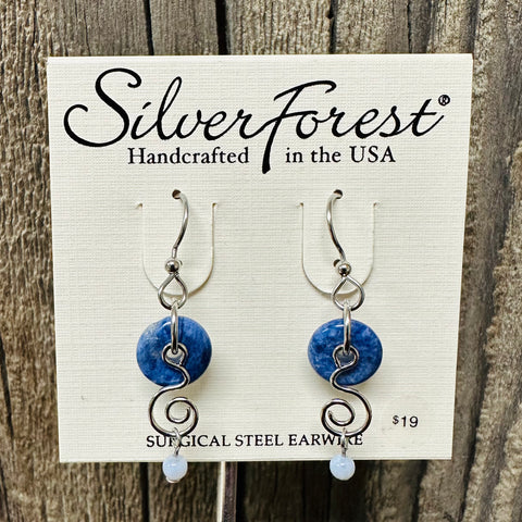 Silver Forest Blue Swirl Earrings