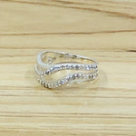 Sterling Silver Wavy Crystal Ring-Size 10