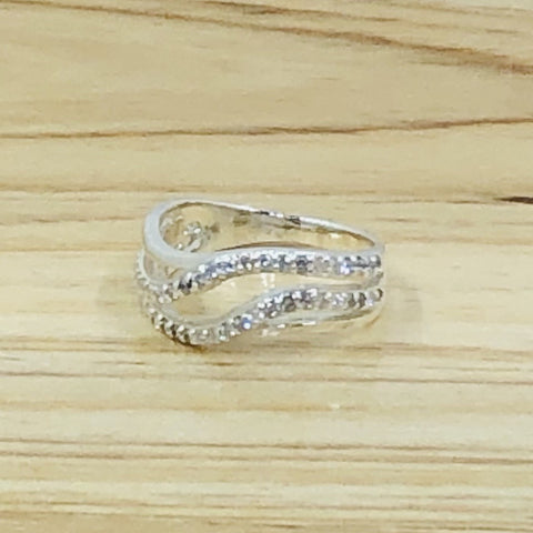 Sterling Silver Wavy Crystal Ring-Size 10