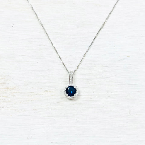 Sterling Silver September Halo Necklace