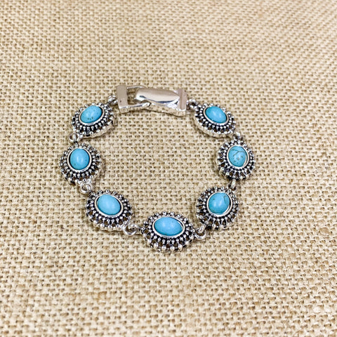 Magnetic Silver Tone Oval Turquoise Fashion Bracelet