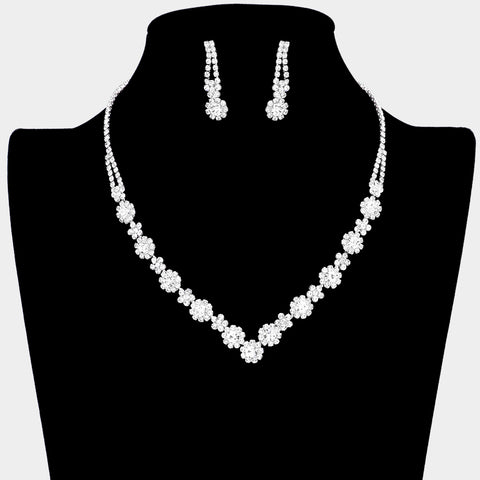 Fashion Silver Tone Rhinestone Flower Necklace and Earring Set