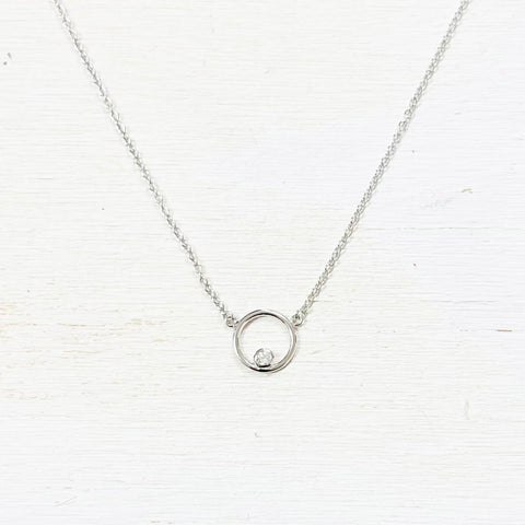 SS Circle w CZ Necklace 16-18”