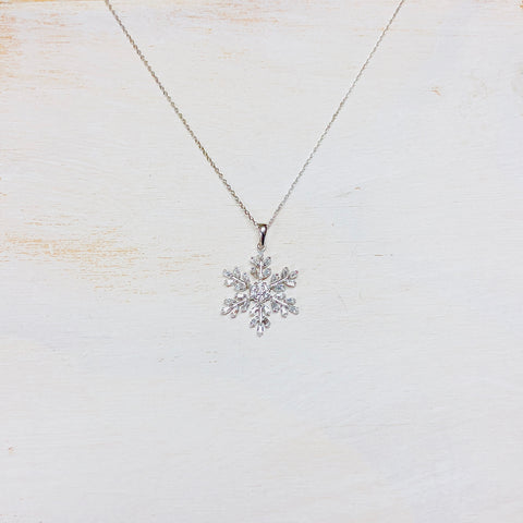 Sterling Silver CZ Snowflake Necklace