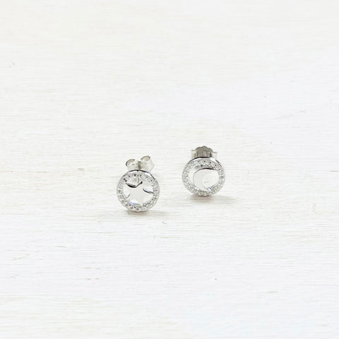 Sterling Silver Moon and Star Studs