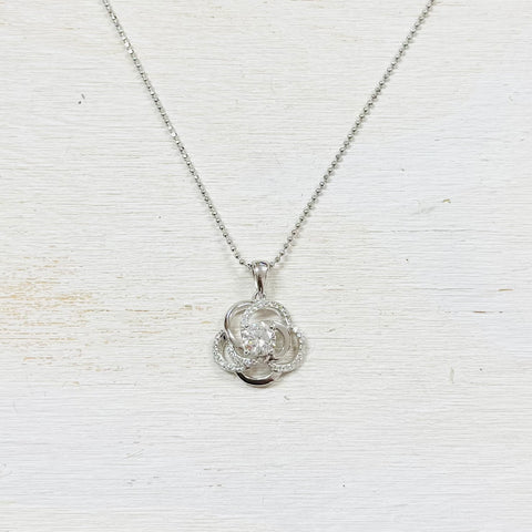 SS CZ Flower Pendant Necklace 18”