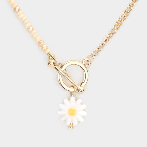 Fashion Beaded Flower Toggle Necklace Set