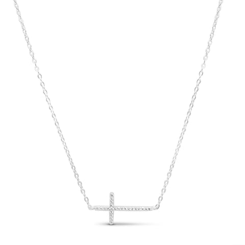 Silver Pave Skinny Cross Necklace