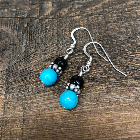 Sterling Silver Turquoise & Onyx Earrings