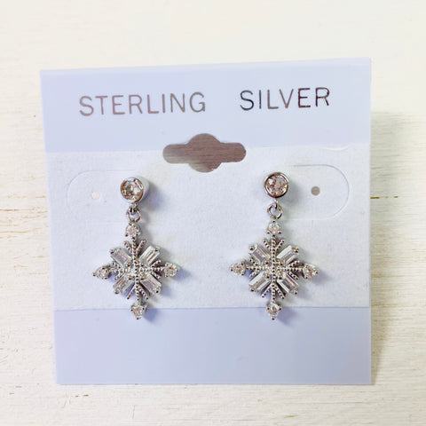 Sterling Silver Dangle Snowflake Earrings