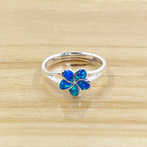 Sterling Silver Blue Created Opal Flower Ring
