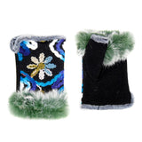 Faux Fur Trimmed Multicolor Fingerless Glove