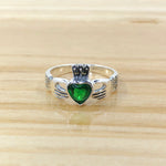 Sterling Silver Green Irish Claddagh Ring