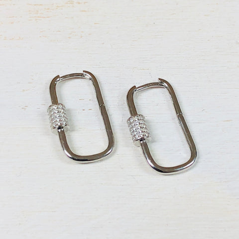 Sterling Silver Carabiner Earrings w/ CZ Accent
