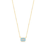 Powder Blue Enamel Emblem Gold Necklace