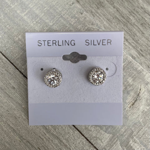 Sterling Silver Rhodium Plated Cubic Zirconia Circle Studs
