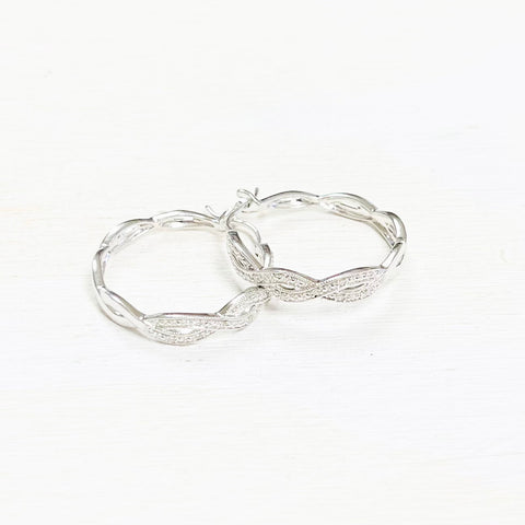 Sterling Silver & Genuine Diamond Hoop Earrings