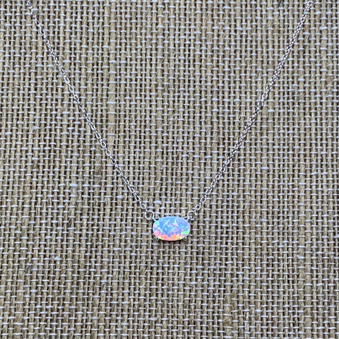 Sterling Silver White Opal Necklace