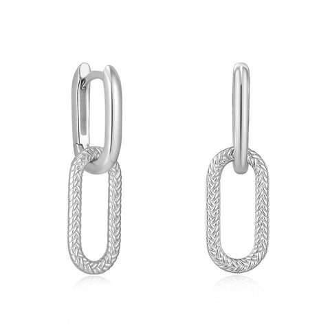 Silver Rope Oval Drop Earrings