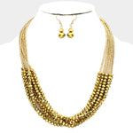 Fashion Multi Layered Gold Tone Beaded Necklace Set
