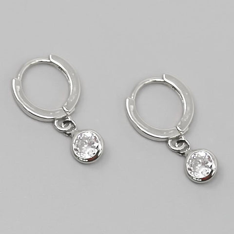 Round Stone Dangle Huggie Earring