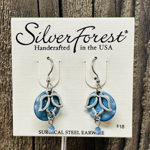 Silver Forest Blue Lotus Earrings