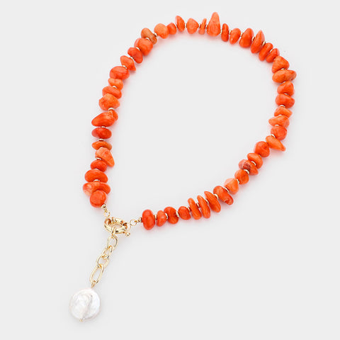 Fashion Mother of Pearl Orange Beaded Necklace