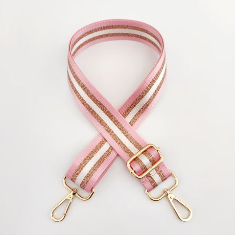 Striped Guitar Strap Light Pink/Gold