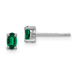 Sterling Silver May Created Emerald Oval Stud Earrings