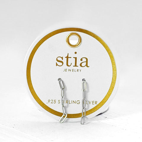 Stia Silver Petite Paperclip Drop Studs
