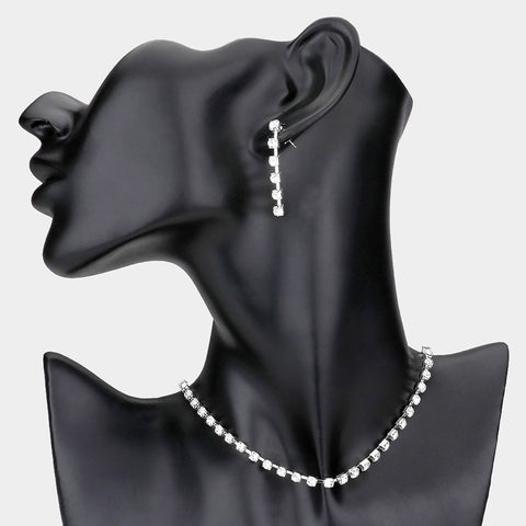 Fashion Silver Tone Rhinestone Necklace and Earring Set