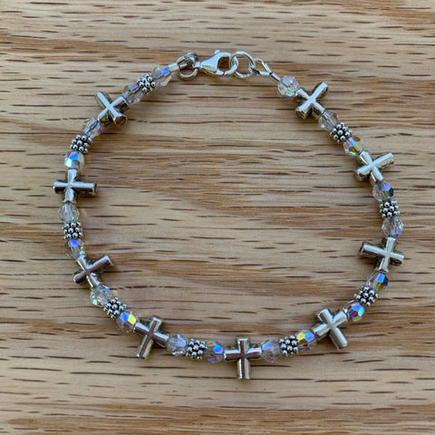 Sterling Silver Cross Crystal Bracelet