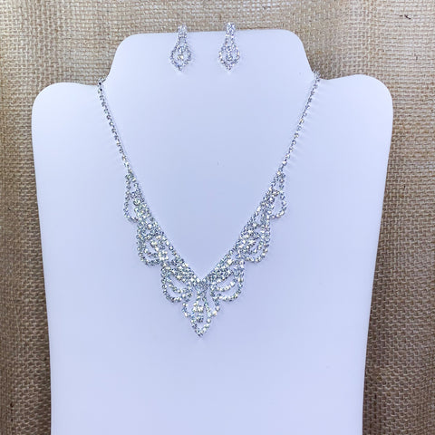 Formal Silvertone Rhinestone Set