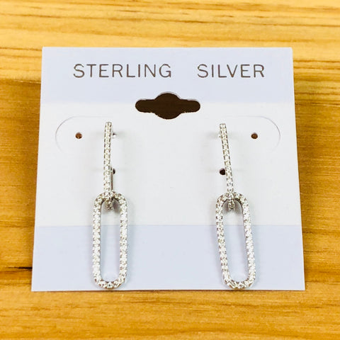 Sterling Silver CZ Paperclip Dangle Earrings
