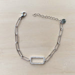 Linked Paper Clip Chain Pave Open Rectangle Bracelet