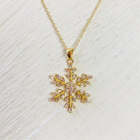 Sterling Silver Gold Tone Large CZ Snowflake Necklace
