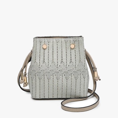 Rain Woven Herringbone Bucket Bag- Light Grey