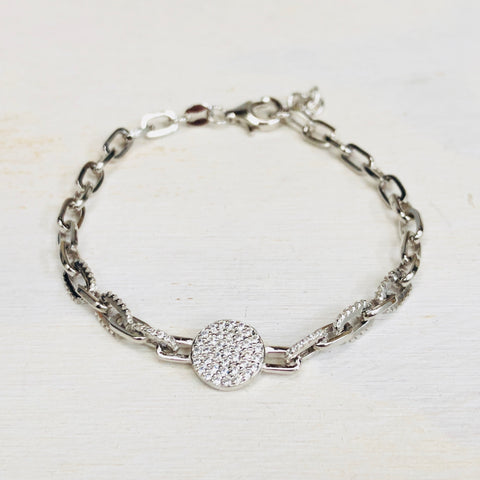 Sterling Silver Chainlink Bracelet with CZ stones
