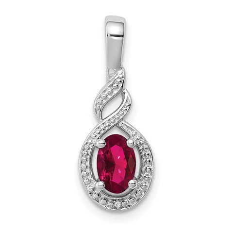 Sterling Silver July Created Ruby & Diamond Necklace