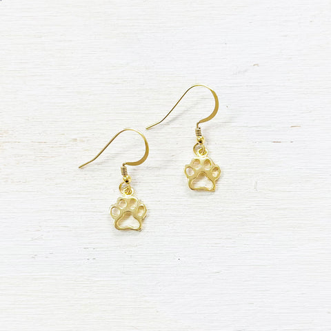 Sterling Silver Gold Plated Paw Dangle Earrings