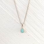 Silver Tone Small  Turquoise Crystal Pendant Necklace