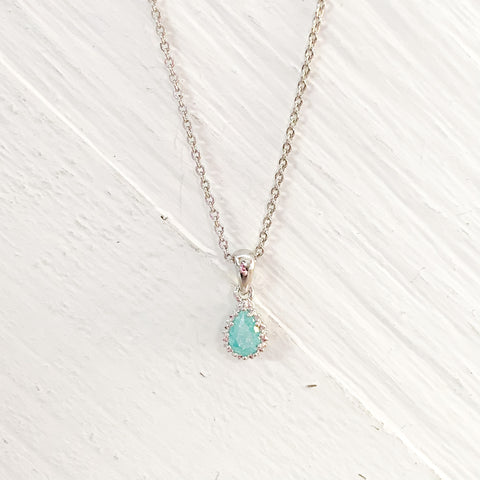 Silver Tone Small  Turquoise Crystal Pendant Necklace