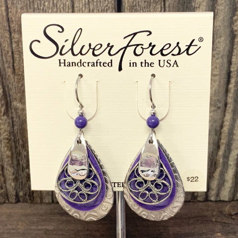 Purple and Silver Layered Earrings