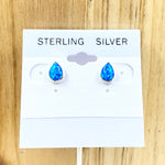 Sterling Silver Created Opal Teardrop Stud Earrings