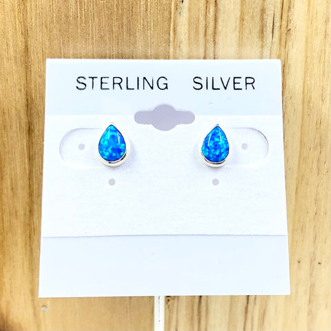 Sterling Silver Created Opal Teardrop Stud Earrings