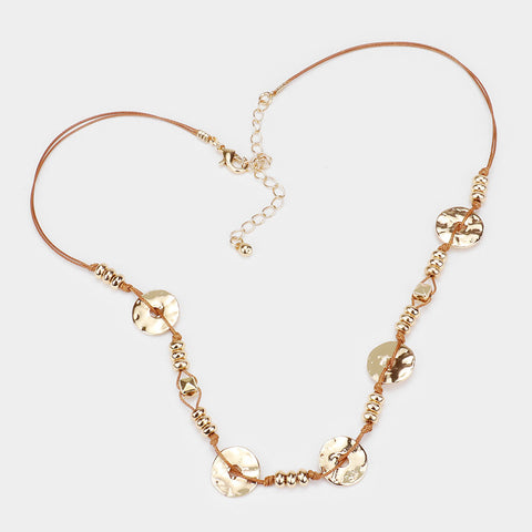 Fashion Gold Tone Hammered Cut Out Round Necklace Set