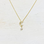 SS Moon & Star Drop Necklace 16-18”