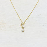 SS Moon & Star Drop Necklace 16-18”