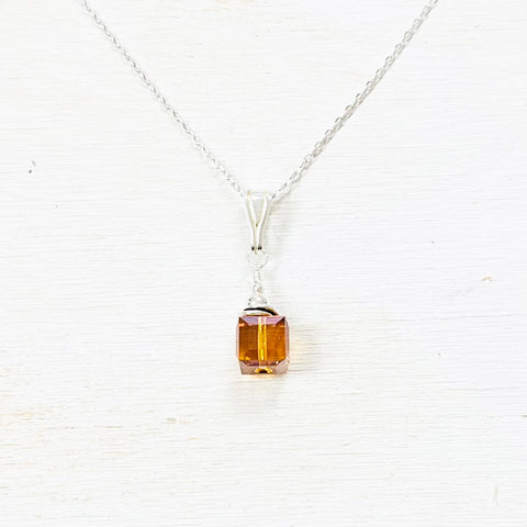 Sterling Silver November Cube Necklace